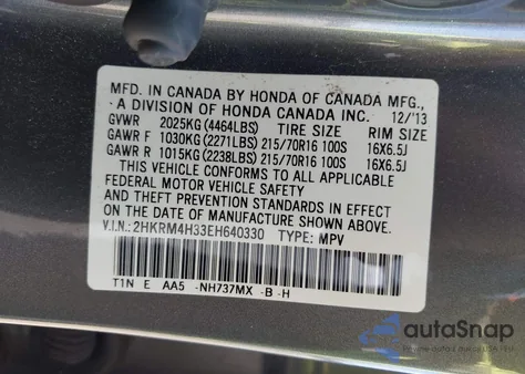 2014 Honda Cr-V Lx z USA, uszkodzony, nr VIN 2HKRM4H33EH640330